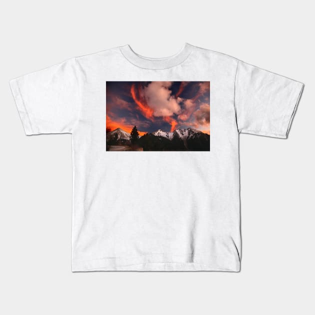 Color explosion over Agrafa mountains Kids T-Shirt by Cretense72